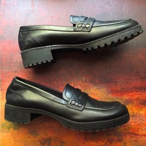 Low Heel Black Penny Loafers
